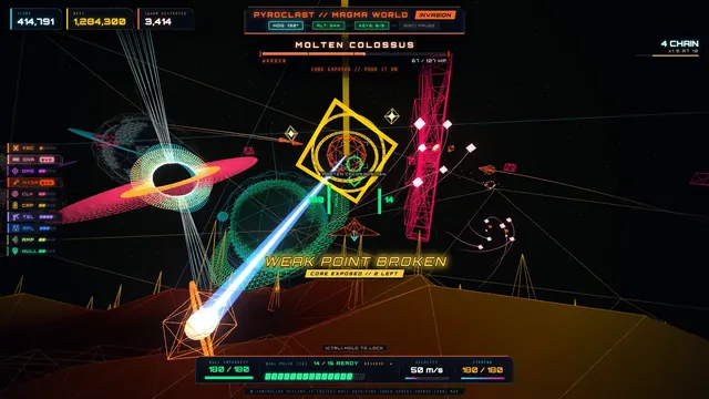 A weak point breaking on the Molten Colossus over Pyroclast
