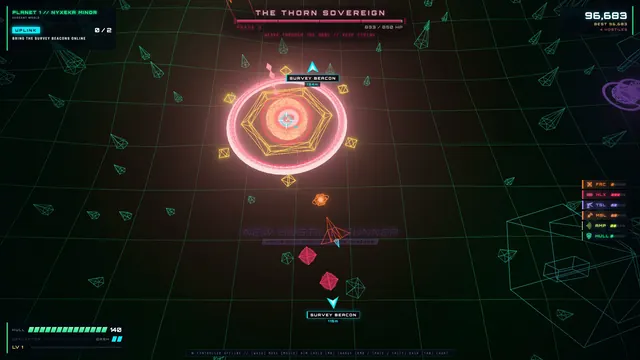 The Thorn Sovereign's slam ring on a verdant world, seen top-down