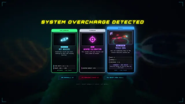 A level-up hand of three upgrade chips